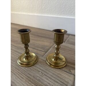 Vtg Mid-Century 4.5" Brass Candlestick Candle Holders  Lot 2 Boho Pillar